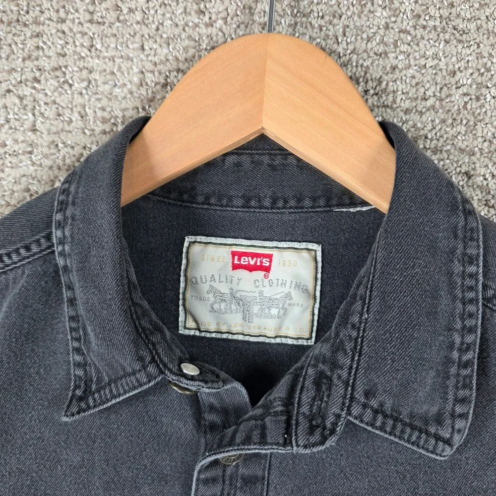 Vintage Levis Red Tab Mens Large Black Denim Long Sleeve Button Down Shirt